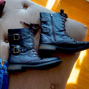 Brown combat boots leather zip and lace ties